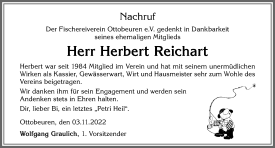 Traueranzeige von Herbert Reichart von Memminger Zeitung