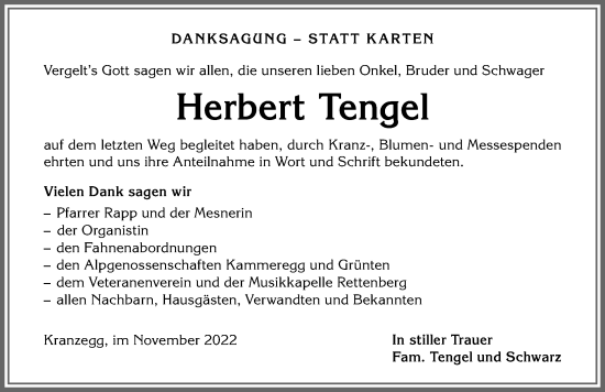 Traueranzeige von Herbert Tengel von Allgäuer Anzeigeblatt