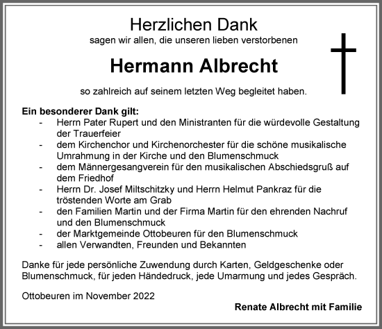 Traueranzeige von Hermann Albrecht von Memminger Zeitung