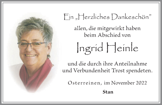 Traueranzeige von Ingrid Heinle von Allgäuer Zeitung, Füssen