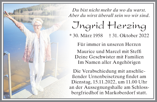 Traueranzeige von Ingrid Herzing von Allgäuer Zeitung, Marktoberdorf
