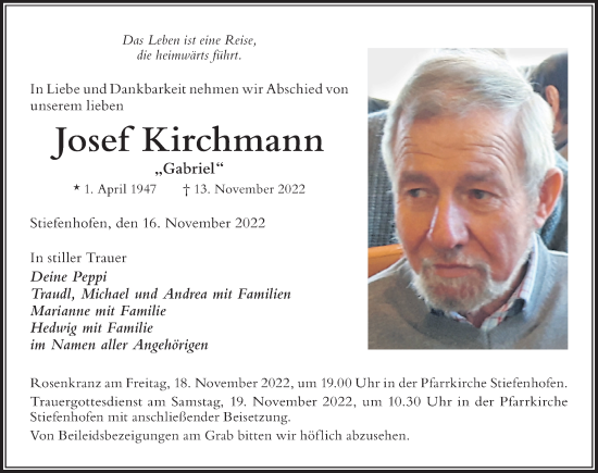 Traueranzeige von Josef Kirchmann von Der Westallgäuer