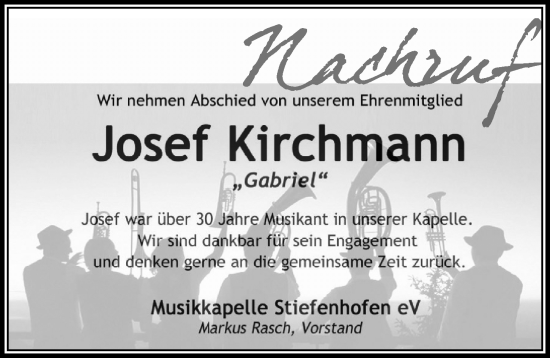 Traueranzeige von Josef Kirchmann von Der Westallgäuer