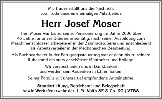 Traueranzeige von Josef Moser von Allgäuer Anzeigeblatt
