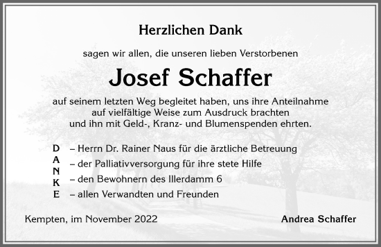Traueranzeige von Josef Schaffer von Allgäuer Zeitung,Kempten