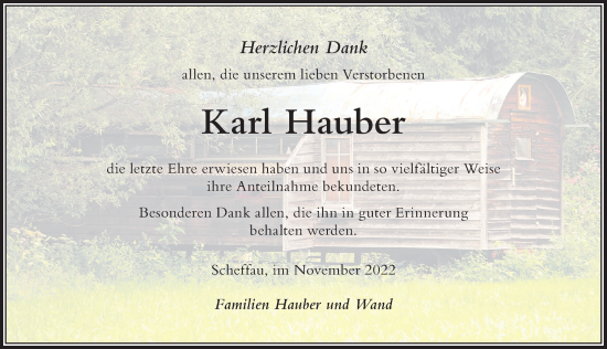Traueranzeige von Karl Hauber von Der Westallgäuer