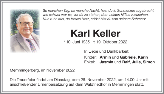 Traueranzeige von Karl Keller von Memminger Zeitung