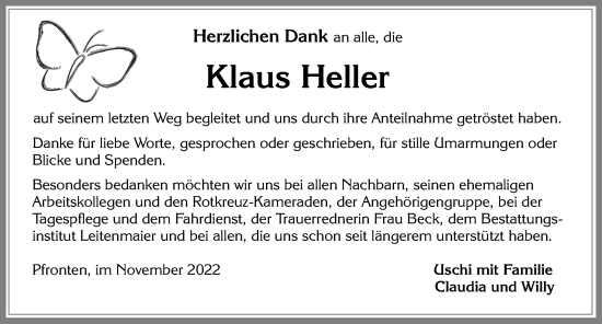 Traueranzeige von Klaus Heller von Allgäuer Zeitung, Füssen