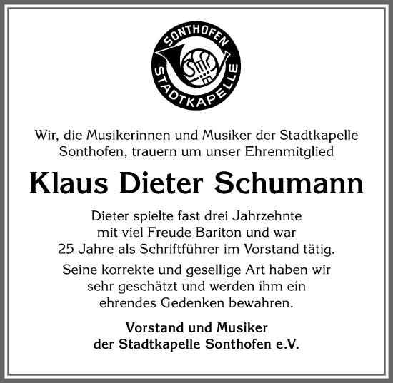 Traueranzeige von Klaus Dieter Schumann von Allgäuer Anzeigeblatt