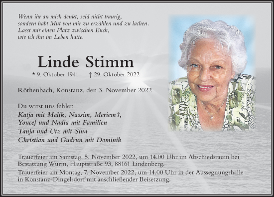 Traueranzeige von Linde Stimm von Der Westallgäuer