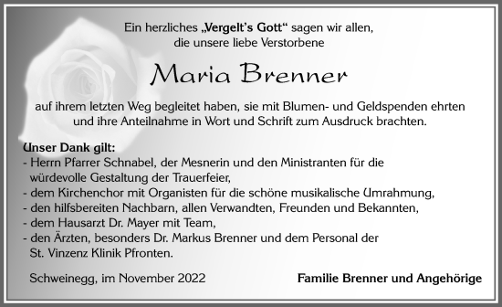 Traueranzeige von Maria Brenner von Allgäuer Zeitung, Füssen