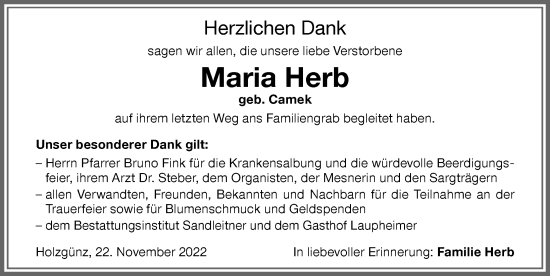 Traueranzeige von Maria Herb von Memminger Zeitung