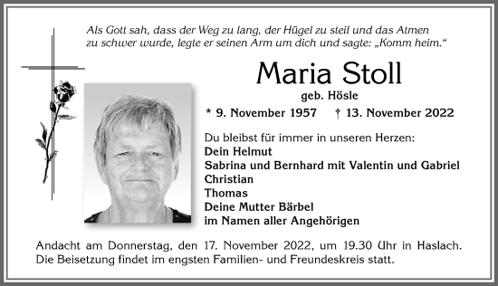 Traueranzeige von Maria Stoll von Allgäuer Zeitung,Kempten
