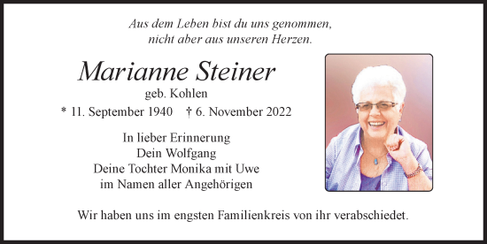 Traueranzeige von Marianne Steiner von Allgäuer Zeitung, Füssen