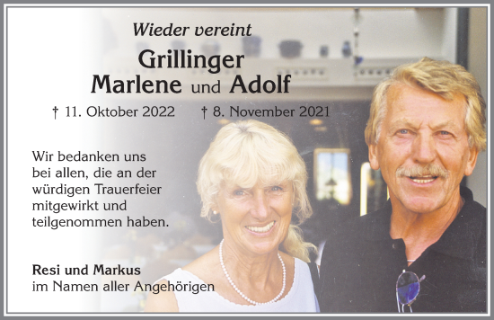 Traueranzeige von Marlene Grillinger von Allgäuer Anzeigeblatt
