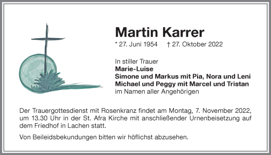 Traueranzeige von Martin Karrer von Memminger Zeitung