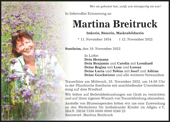 Traueranzeige von Martina Breitruck von Memminger Zeitung