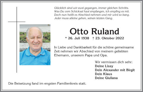 Traueranzeige von Otto Ruland von Allgäuer Anzeigeblatt