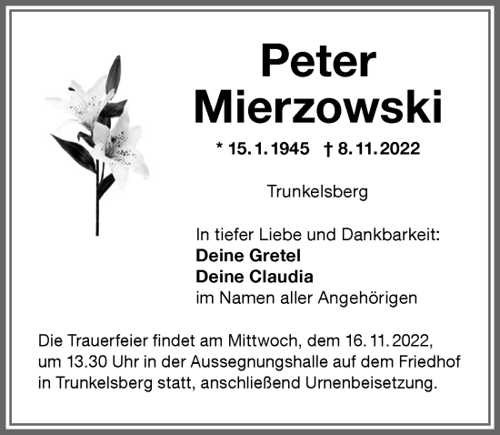 Traueranzeige von Peter Mierzowski von Memminger Zeitung