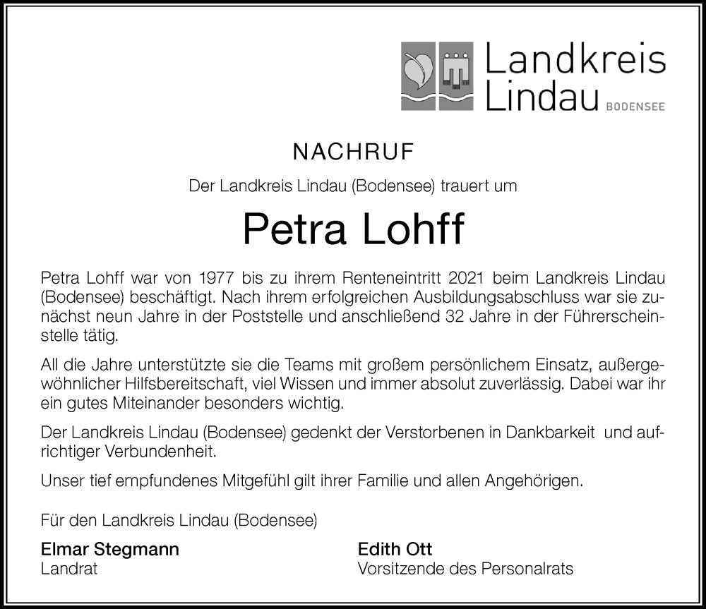  Traueranzeige für Petra Lohff vom 19.11.2022 aus Der Westallgäuer
