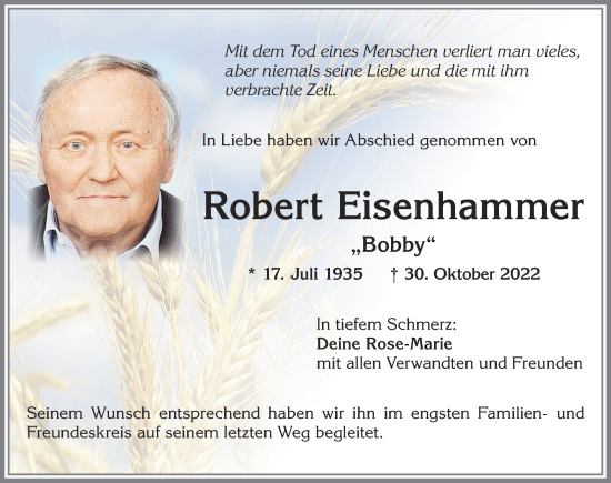 Traueranzeige von Robert Eisenhammer von Allgäuer Zeitung,Kempten