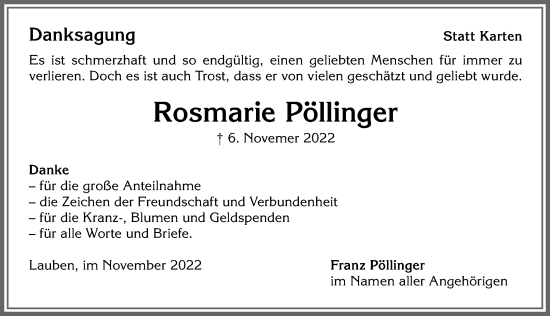 Traueranzeige von Rosmarie Pöllinger von Allgäuer Zeitung,Kempten