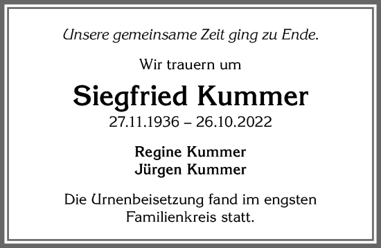 Traueranzeige von Siegfried Kummer von Allgäuer Zeitung,Kempten