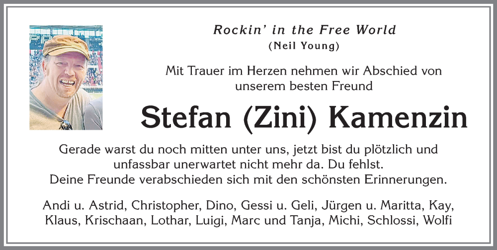  Traueranzeige für Stefan Kamenzin vom 03.11.2022 aus Allgäuer Zeitung,Kempten