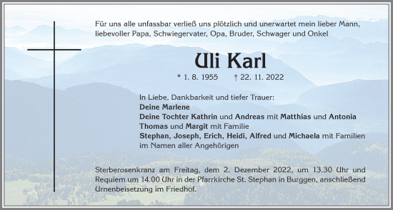 Traueranzeige von Uli Karl von Allgäuer Zeitung, Füssen