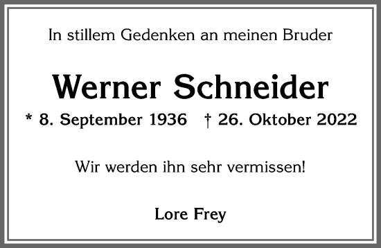 Traueranzeige von Werner Schneider von Allgäuer Zeitung, Füssen