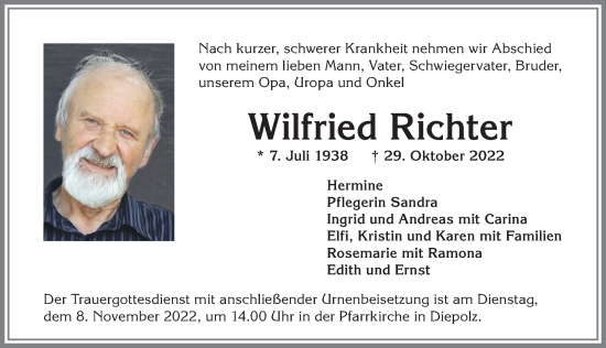 Traueranzeige von Wilfried Richter von Allgäuer Zeitung,Kempten