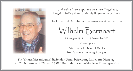 Traueranzeige von Wilhelm Bernhart von Allgäuer Zeitung, Füssen
