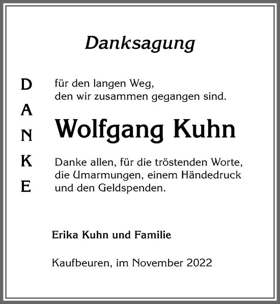 Traueranzeige von Wolfgang Kuhn von Allgäuer Zeitung, Kaufbeuren/Buchloe
