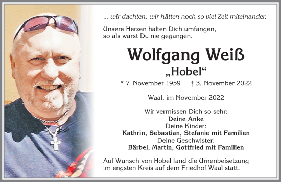 Traueranzeige von Wolfgang Weiß von Allgäuer Zeitung, Kaufbeuren/Buchloe