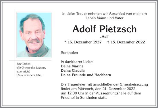 Traueranzeige von Adolf Pietzsch von Allgäuer Anzeigeblatt