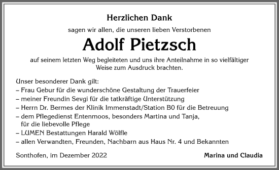 Traueranzeige von Adolf Pietzsch von Allgäuer Anzeigeblatt