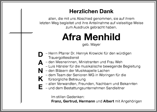 Traueranzeige von Afra Menhild von Memminger Zeitung