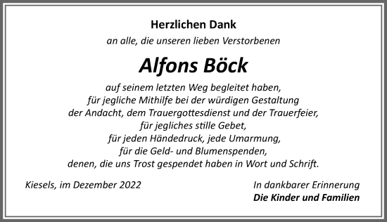 Traueranzeige von Alfons Böck von Allgäuer Zeitung,Kempten