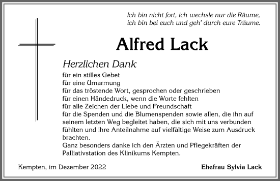 Traueranzeige von Alfred Lack von Allgäuer Zeitung,Kempten