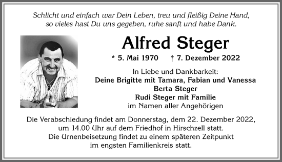 Traueranzeige von Alfred Steger von Allgäuer Zeitung, Kaufbeuren/Buchloe