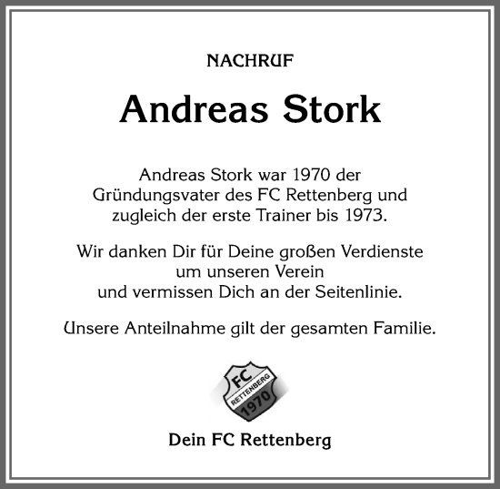 Traueranzeige von Andreas Stork von Allgäuer Anzeigeblatt