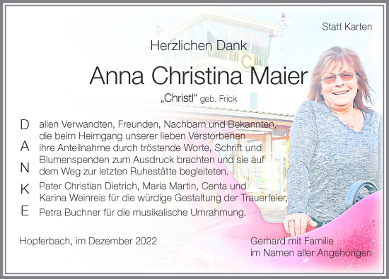 Traueranzeige von Anna Christina Maier von Allgäuer Zeitung, Marktoberdorf