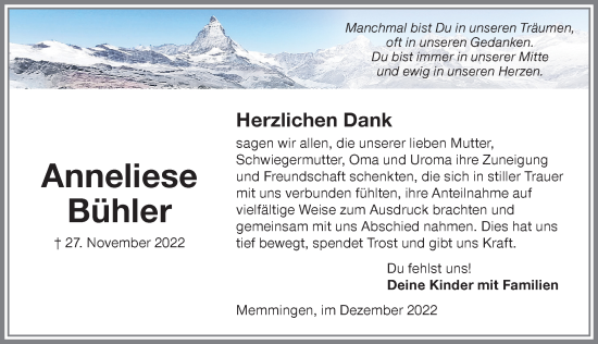 Traueranzeige von Anneliese Bühler von Memminger Zeitung