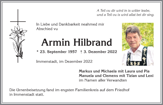 Traueranzeige von Armin Hilbrand von Allgäuer Anzeigeblatt