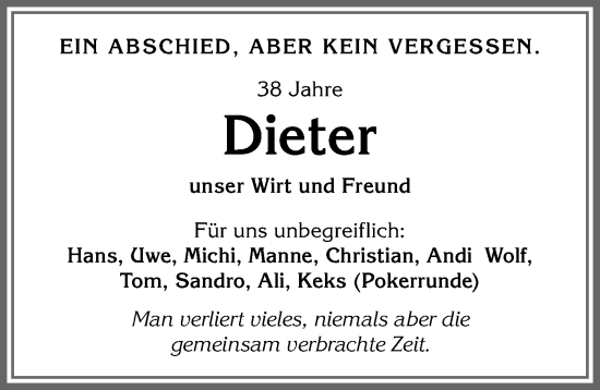 Traueranzeige von Dieter  von Memminger Zeitung