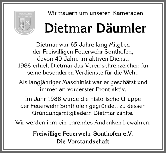 Traueranzeige von Dietmar Däumler von Allgäuer Anzeigeblatt