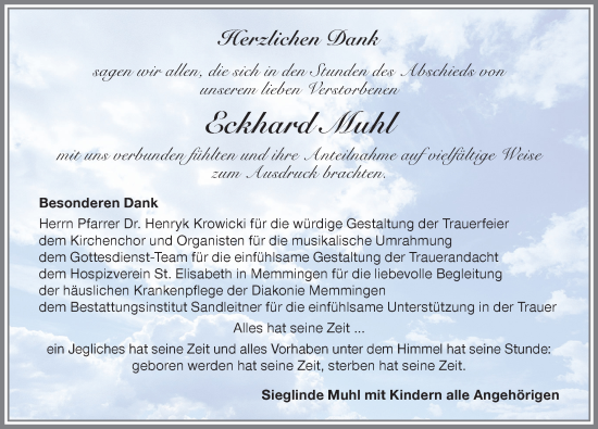 Traueranzeige von Eckhard Muhl von Memminger Zeitung