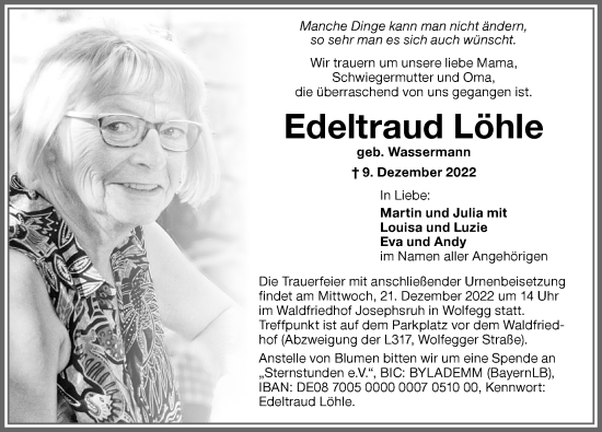 Traueranzeige von Edeltraud Löhle von Memminger Zeitung