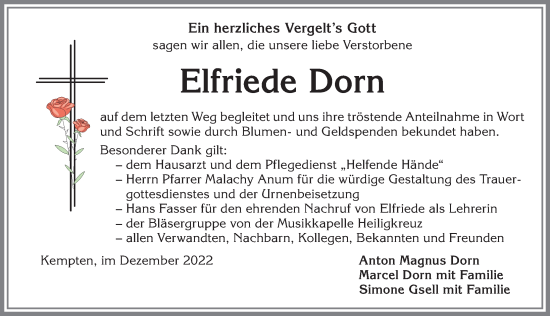 Traueranzeige von Elfriede Dorn von Allgäuer Zeitung,Kempten
