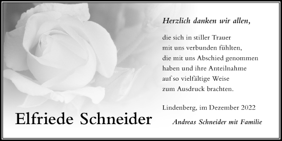 Traueranzeige von Elfriede Schneider von Der Westallgäuer